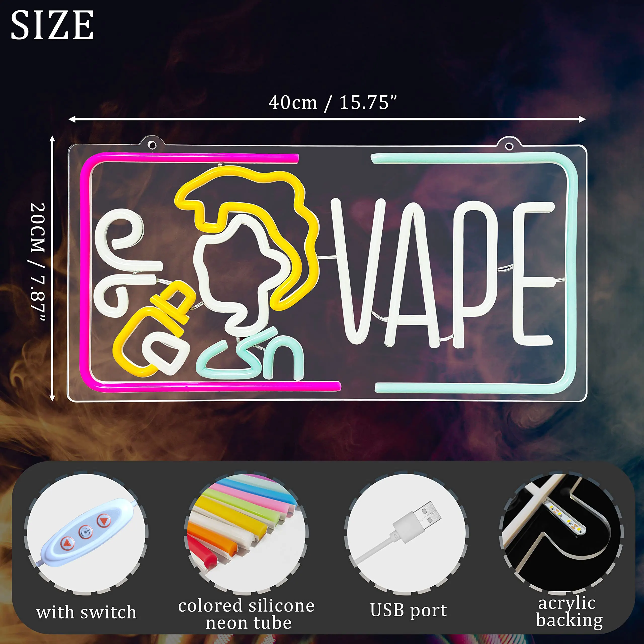 Vape Neon Sign Dimmable Smoke  - Vaping Shop 评论和价格